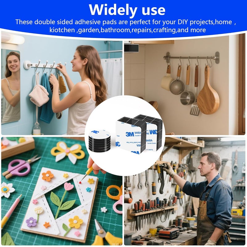 Godmony Double Sided Adhesive Heavy Duty Tape,2 Sided Mounting Tape for Walls, Square (1.57" Across) & Round (1.18" Diameter) Sticky Foam Pads, Waterproof Double-Sided Pads for Hanging in Office - Image 4